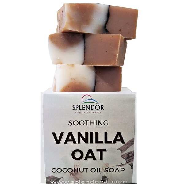 Splendor Soothing Vanilla Oatmeal Soap - Natural Coconut Oil Hand, Face & Body Bar Soap. Handmade, Vegan, Moisturizing, with Gluten-Free Colloidal Oats and Antioxidant-Rich Cocoa