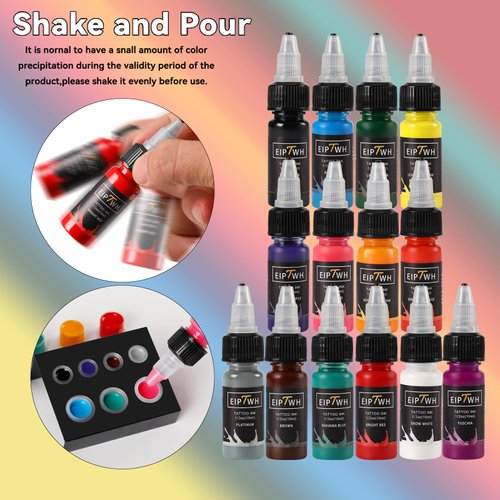 Eiptwh 14 Color Tattoo Inks Set 15ml 0.5oz Professional Tattoo Ink Kit for Tattoo Artist and Hobbyists