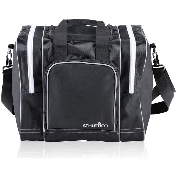 Athletico Bowling Bag for Single Ball - Single Ball Tote Bag With Padded Ball Holder - Fits a Single Pair of Bowling Shoes Up to Mens Size 14 (Black)