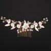 BERYUAN White Flowers Leaves Rhienstone Wedding Hair Comb Gold Leaves Flowers Hairpiece Gold Wedding Headband Rhinestone Crystal Gold Bridal Headpiece for Women