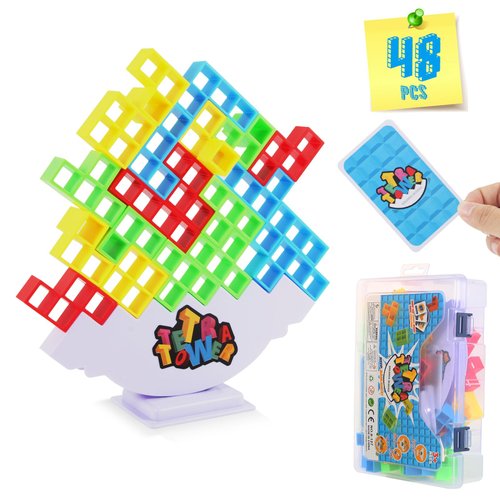 TVMPKIX 48 Pcs Tetra Tower Game, Building Balance Blocks Board Game, Team Tower Game for Kids & Adults, Family Game for 2+ Players, Board Game for Family Travel Parties