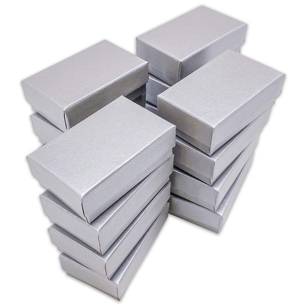 TheDisplayGuys 25-Pack #21 Cotton Filled Cardboard Paper Jewelry Box Gift Case - Pearl Gray (2 5/8" x 1 5/8" x 1")