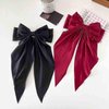 Oversized Hair Bows Clips for Women | Cute & Elegant Silk Ribbon Bow with Tassel Hair Clips for Women and Girls, Long Hair Women Must Haves (Black + Red | 2 Pack)