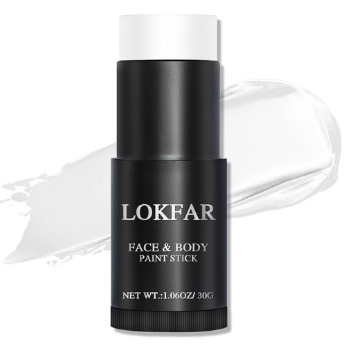 LOKFAR White Face Paint Stick, White Body Paint Halloween Face-Paint, White Foundation Makeup, Full-Coverage White Face Makeup for Halloween Zombie Clown Vampire Skeleton Skull Joker Goth Makeup
