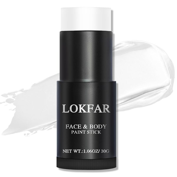 LOKFAR White Face Paint Stick, White Body Paint Halloween Face-Paint, White Foundation Makeup, Full-Coverage White Face Makeup for Halloween Zombie Clown Vampire Skeleton Skull Joker Goth Makeup