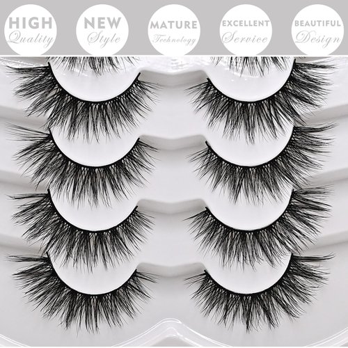 Short Lashes Wispy Natural Look, Fluffy Wispy Eyelashes Faux Mink Lashes Cat Eye 6D Volume Strip Lashes 7 Pairs (Snowflakes S1, 7 Pairs Pack)