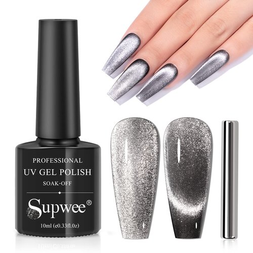 SUPWEE Cat Eye Gel Nail Polish Black Magnetic Nail Polish Gel with Cateye Magnet 9D Wide Cat Eyes...