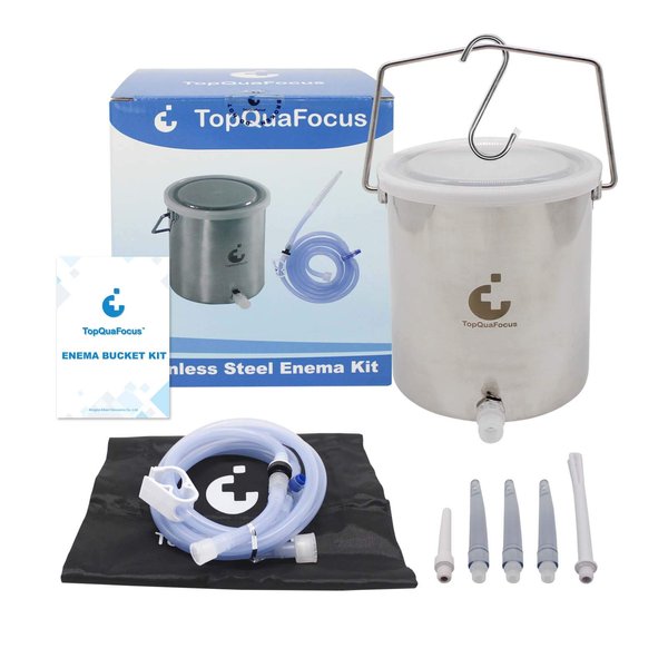 TopQuaFocus Stainless Steel Enema Bucket Kit for Colon Cleansing Reuseable Enema kit - Suitable for Coffee, Water and Gerson Therapy Oganic Home Coffee Enemas 2 Qt