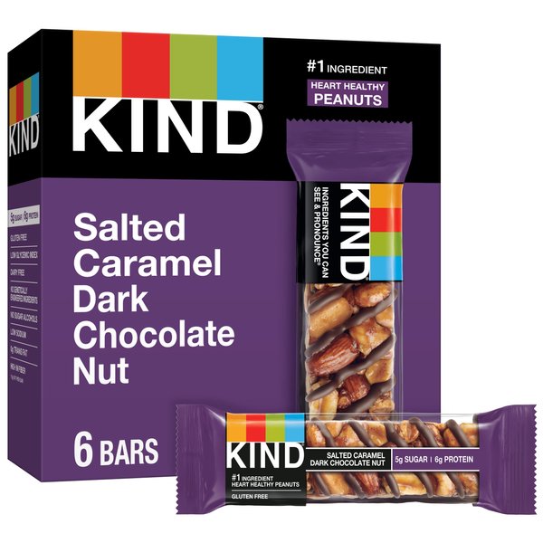 KIND Bars, Salted Caramel & Dark Chocolate Nut, Healthy Snacks, Gluten Free, Low Sugar, 6 Count