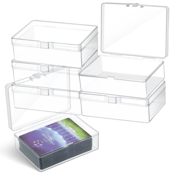Vicenpal 6 Pcs Playing Card Boxes Clear Plastic Card Deck Cases Trading Card Storage Box Collectible 100 Card Game Card Cases Holder 4.45 x 2.91 x 1.35 Inch Compatible with MTG TCG