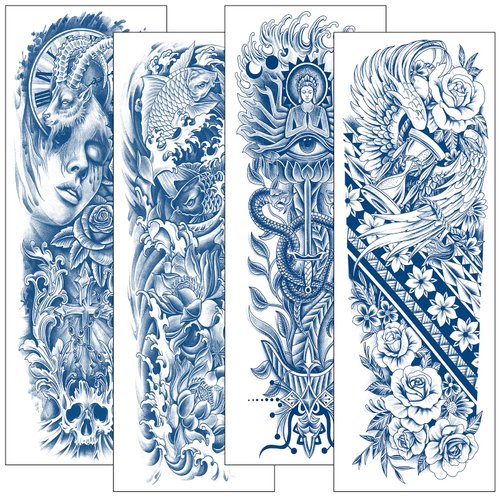 Aresvns 4 Sheets Semi Permanent Tattoos for Adult, Realistic Temporary Tattoo Sleeve, Full Arm Temporary Tattoos Waterproof & Long-Lasting 2-3 Weeks Christmas Gift