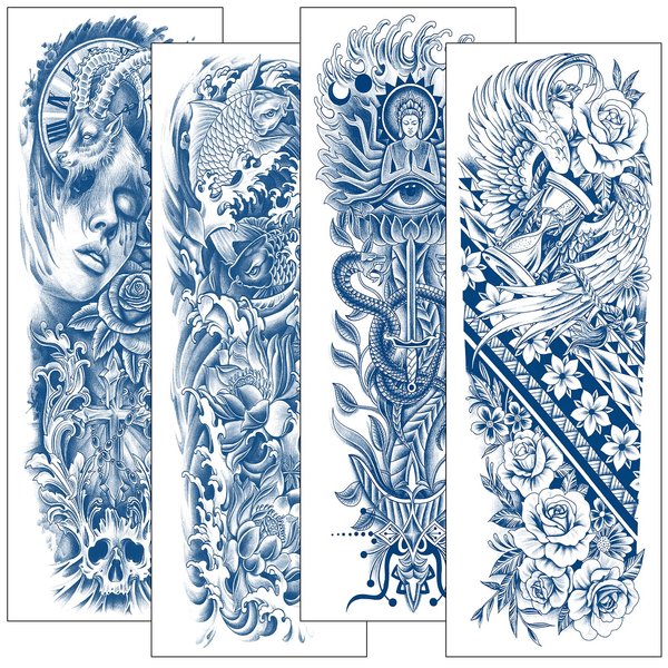 Aresvns 4 Sheets Semi Permanent Tattoos for Adult, Realistic Temporary Tattoo Sleeve, Full Arm Temporary Tattoos Waterproof & Long-Lasting 2-3 Weeks Christmas Gift