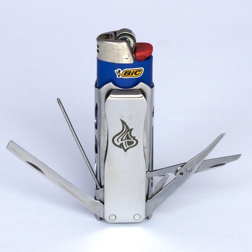 LighterBro Pro Lighter Sleeve - Multi-tool - 420 Stainless Steel - Easily Fits Your Favorite Lighters - Includes Mini Pocket Knife, Ruler, Scissors, Screwdriver, Poker, Key Ring & More (Silver)