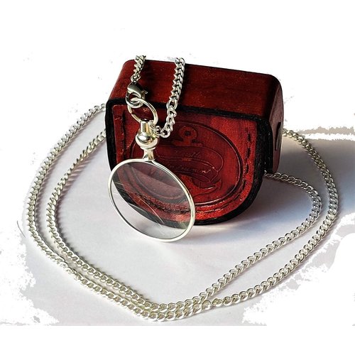 Castle Instruments Silver Coated Magnifying Glass, Optical Magnifier Lens with A Beautiful Necklace Chain Monocle for Library Reading Fine Print Zooming Increase Vision Jewelry ()