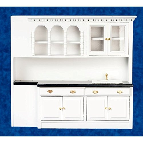 Dollhouse Miniature Kitchen Sink, Counter and Cupboards, White #T5297