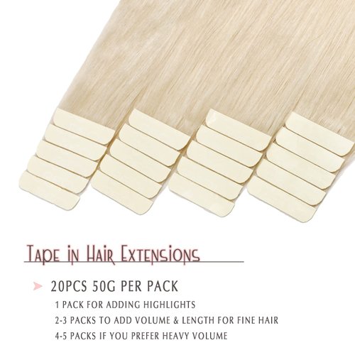SURNEL Tape in Hair Extensions Human Hair Silky Soft Remy Tape in Hair Extensions Color #60 Platinum Blonde Tape in Hair 18 inch 20pcs 50g(#60-18)