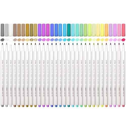 SAYEEC Metallic Marker Pens, 30 Colors Fine Tip Metallic Markers, Metallic Paint Pens for Black Paper, Art Rock Painting, Easter Egg, Halloween Pumpkin, Card Making, Scrapbook Crafts, DIY Photo Album