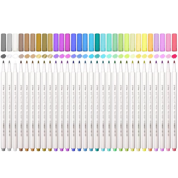 SAYEEC Metallic Marker Pens, 30 Colors Fine Tip Metallic Markers, Metallic Paint Pens for Black Paper, Art Rock Painting, Easter Egg, Halloween Pumpkin, Card Making, Scrapbook Crafts, DIY Photo Album
