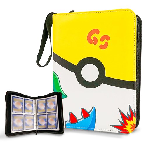 SANCO Kids Card Holder Case for Trading Cards, Holds Up to 440 Standard Size Cards, 55 Pcs 4-Pocket Pages Little Hands Card Holder for Kids with Zipper Carrying Case,Gifts For Boys Girls (Yellow)