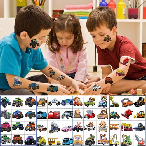 48 PCS Car and Truck Temporary Tattoos, Cars Waterproof Temporary Tattoo Stickers for Birthday Decorations Party Supplies Party Favors School Rewards Gifts (Multicolor)