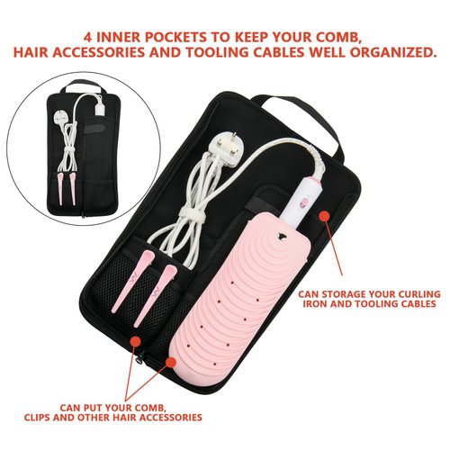 Beautyflier Set of 2 Curling Iron Travel Case, Canvas Heat-Resistant Flat Iron Holder Case, Straightener Travel Case and Silicone Mat for Hair Tools for Travel, Gym or Daily Use (16.5IN, Pink Flower)