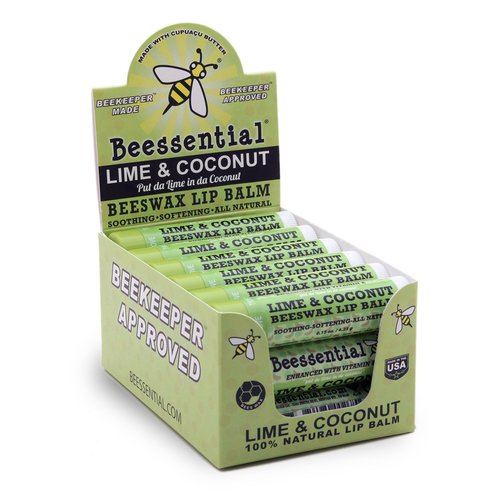 Beessential Natural Bulk Lip Balm, Coconut Lime, 18 Pack | For Men, Women, and Children. Great for Gifts, Showers, & More