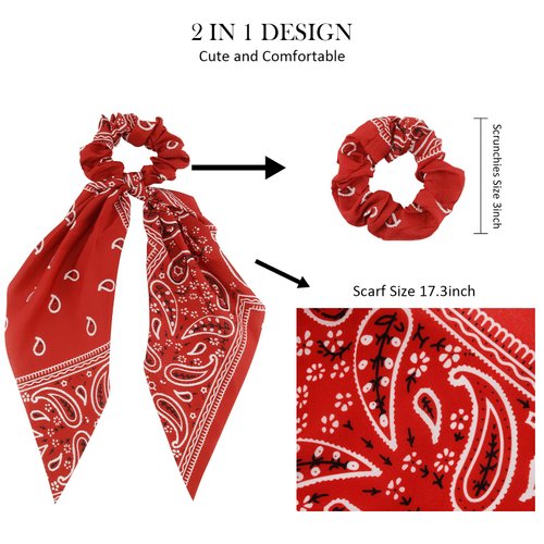 Hair Scarf Scrunchies, TOBATOBA Paisley Hair Scrunchies for Women's Hair Ponytail Scarf Scrunchies with Ribbon Tails, Hair Bandanas for Women, Elastic Hair Ribbons for Women Hair Ties Bow Scrunchies