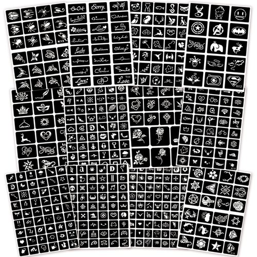 Henna Tattoo Stencils Kit Reusable for Girls and Kids, 423+PCS Tattoo Templates, Temporary Glitter Airbrush Tattoo Stencil