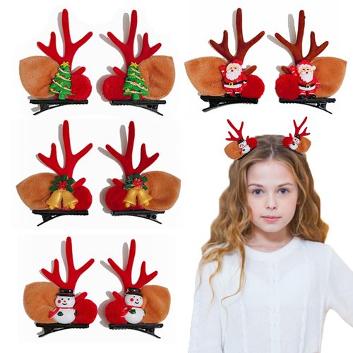 8Pcs Christmas Baby Hair Clips Antler Horn Hair Claw Clip for Kids Toddler Cute Santa Claus Snowm...
