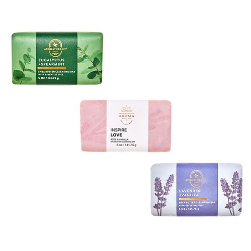 Bath + Body Works Aromatherapy Moisturizing Bar Soap Trio — Eucalyptus Spearmint + Rose Vanilla + Lavender Vanilla - Set of 3 Hydrating Cleansing Bar Soaps w/Shea Butter and Coconut Oil - 5 oz ea