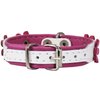 Real Leather Daisy Flowers Dog Collar (White/Pink, 7"-8" Neck; 1/2" Wide)
