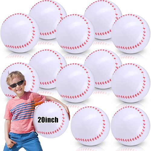 Chivao 12 Pack Inflatable Beach Ball Football Soccer Baseball Volleyball Softball Glitter Beach Ball Blow up Balls for Summer Beach Swimming Beach Pool Party Favor Game(20 Inch, Baseball)