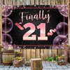 Happy 21st Birthday Banner Backdrop Finally 21 Years Old Rose Gold Background Bday Decorations for Girls Women Photography Party Supplies Glitter