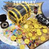 182 Pieces Kids Golden Frame Pirate Treasure Chest Toy Set with Lock Pirate Map Coins Gems Earrings Rings Eye Patch Compass Telescope Play Paper Money, Pirate Role Play Treasure Hunting Game for Kids