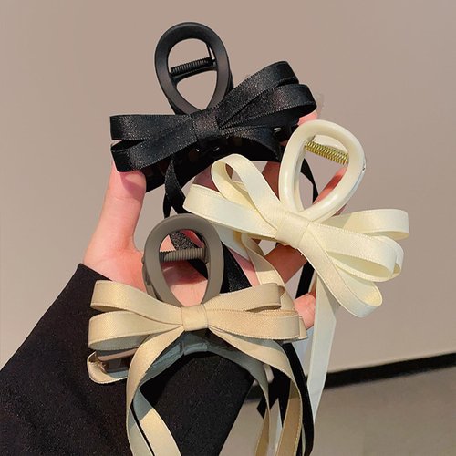 3Pcs TEBIEKOY Bow Hair Clips with Long Tail Tassel Ribbon Bow-knot Barrettes, Non-slip Hair Accessories for Women Girls