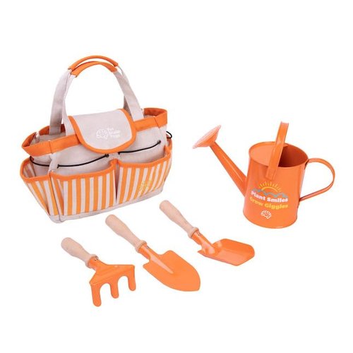 Fat Brain Toys Let's Plant 5 pc. Gardening Set - Wood & Metal Garden Tools for Kids