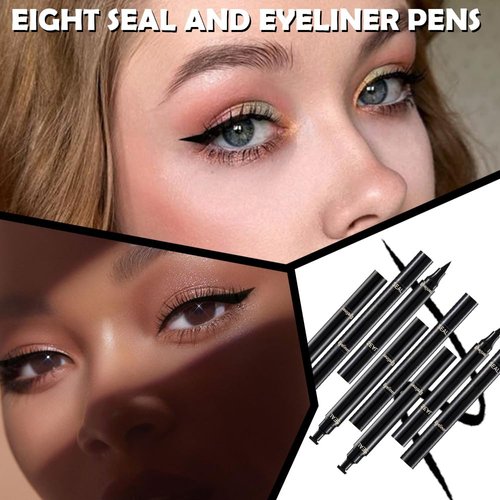 WanTuoluo 8 Pcs Double-Side Black Liquid Eyeliner Stamp Pens Set,Triangle Wing Eye Tail Cat Eye Stamp Makeup, Long Lasting Liquid Eye Liner,Waterproof & Smudgeproof Makeup (Black-2, 8Pack)