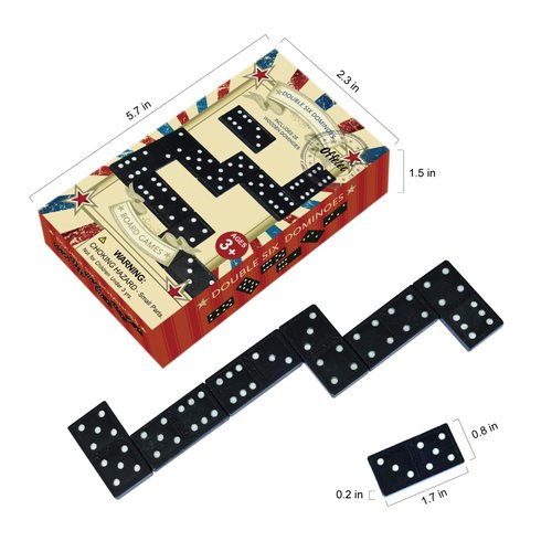 Offelec Wooden 28 Tiles Games Double 6 Dominoes Set Double Six Dominos for Kids Adults and Family Games Night Classic Black Domino Set Board Game for Classroom Party Travel Gift Ideal for 2-4 Players