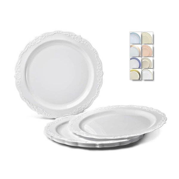 " OCCASIONS " 40 Plates Pack, Disposable Vintage Wedding Party Plastic Plates (7.5'' Appetizer/Dessert Plate, Verona in White)