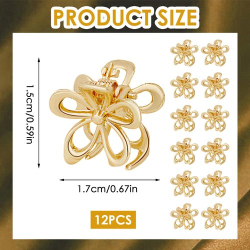 Weigongr Hair Clips, 12PCS Girls Flower Cute Claw Clips, Mini Hair Barrettes, Gold Metal Hair Clips for Thin Thick Hair, Decorative Hair Accessories