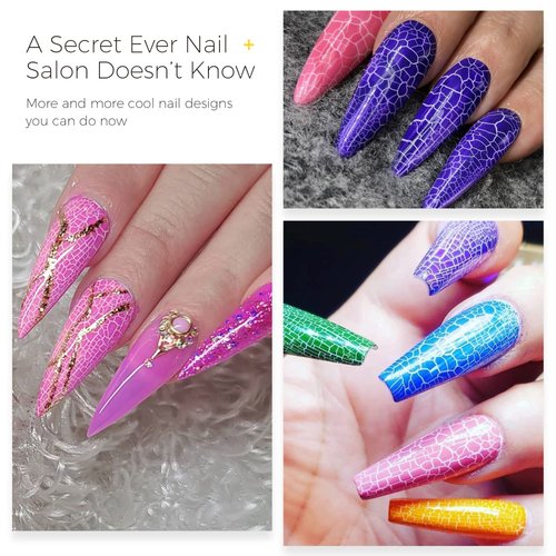 BURANO Crackle Gel Nail Polish, Super Easy Cracked Nail Polish 7 Colors + White Gel Nail Polish Set Air Dry UV Lamp Needed