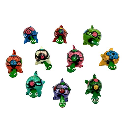 Turtle Mexican Bobbles | Hand Painted Wood | Bulk Turtles | Handmade Decoratives | Party Favors | Collectibles | Bobble Head Animals | Decor (10 Pack)