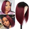 DÉBUT Short Bob Wigs 1B Burgundy Lace Front Wigs Human Hair Middle Part Wigs Brazilian Virgin Straight Hair 13x4x1 T Part Wigs for Black Women 1B/99J 10 Inches