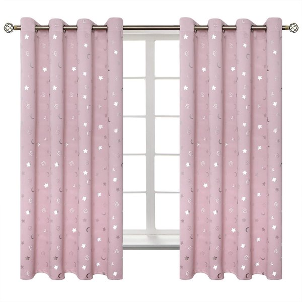 BGment Pink Blackout Curtains for Girls Bedroom, Grommet Thermal Insulated Room Darkening Printed Kids Curtains, 2 Panels of 52 x 63 Inch, Light Pink