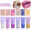 MEICOLY Gold Body Glitter,Mardi Gras Carnival Face Glitter Gel,Mermaid Sequins Face Paint Eye Hair Chunky Festival Rave Accessories Makeup,Halloween Sparkling Body Glitter Gel for Women Kids,50ml