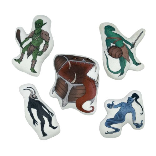 Tiny Gremlin Dungeons and Dragons 5 Piece Catnip Filled Bite Resistant Cute Cartoon Monsters. Plush Pillow Teething Chew Toy for Indoor Kitty. Entertaining Interactive Cat or Kitten Toy.