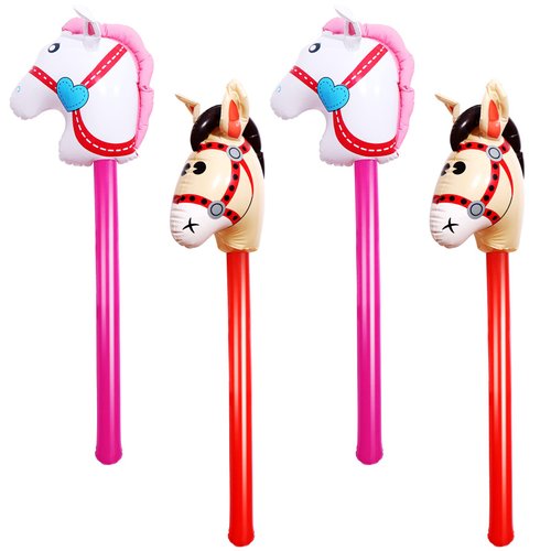 Yiphates 4 Pcs 40 Inch Inflatable Stick Horse Colorful Horse Head Stick Balloon Horse Birthday Party Supplies Pony Stick for Christmas Horse Themed Party Decorations Costume Stick