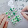 24Pcs St. Patrick's Day Press on Nails Medium Square - French Tip Fake Nails with Green Shamrock Irish Design Reusable Natural Stick on Nails Gift for Women DIY St. Patrick's Day Clover Manicure Set