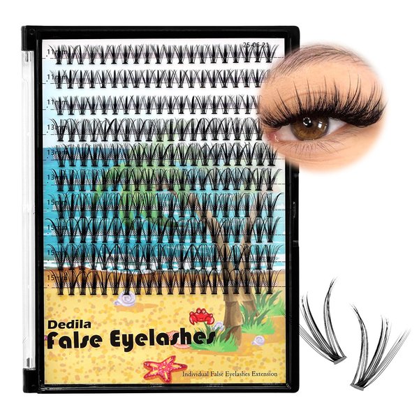 Dedila Pro Grafting Mixed 10-12-14mm.12-14-16mm/11-13-15mm/16-18-20mm 20Roots Natural Long Individula False Eyelashes Cluster Thickness 0.07mm D Curl Volume Eye Lashes (11-13-15mm)