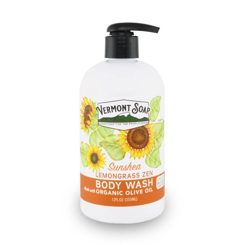 VERMONT SOAP Body Wash, Natural Body Wash with Shea Butter, Mild Gel Body Wash for Moisturizing and Soothing Skin, Fragrance Free Body Wash for Women & Men (Lemongrass Zen, 12oz)